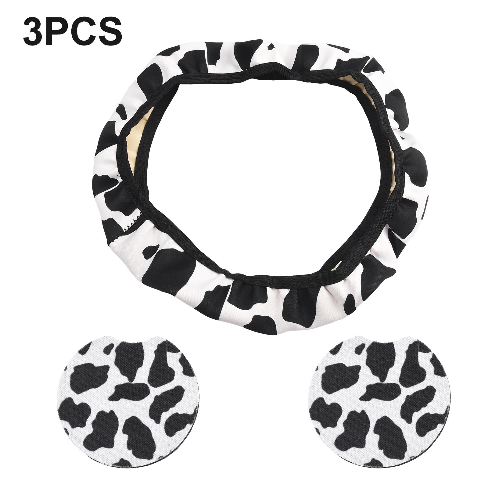 Easy Installation Cute Cow Print Steering Wheel Cover 3PCS Set Non Slip Design