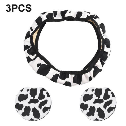 Easy Installation Cute Cow Print Steering Wheel Cover 3PCS Set Non Slip Design
