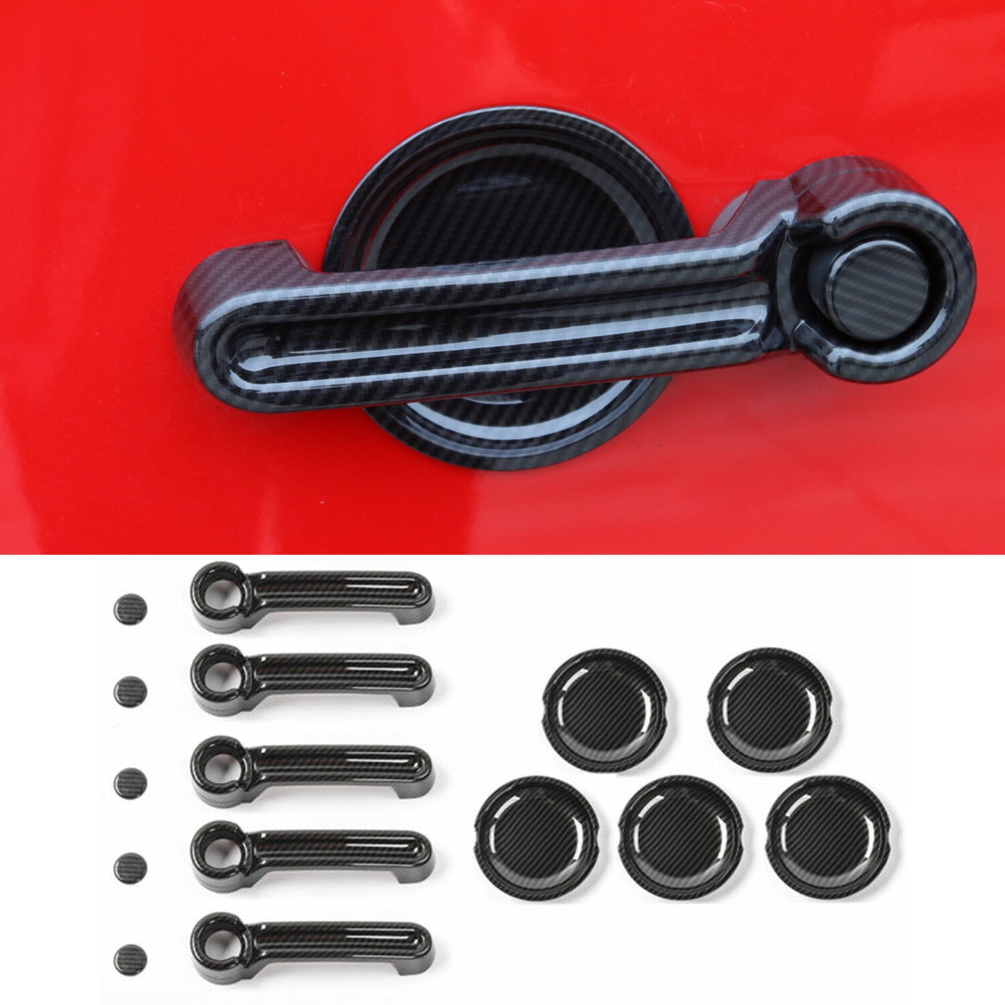 Door Handle Cover Tailgate Handle Trim for 07-18 for Jeep JK for Wrangler Carbon Look