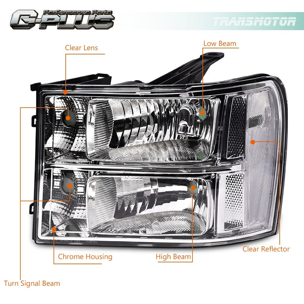 Fits for GMC for Sierra 1500 2500HD 3500HD 2007 - 2013 Headlights Clear Headlamp - v
