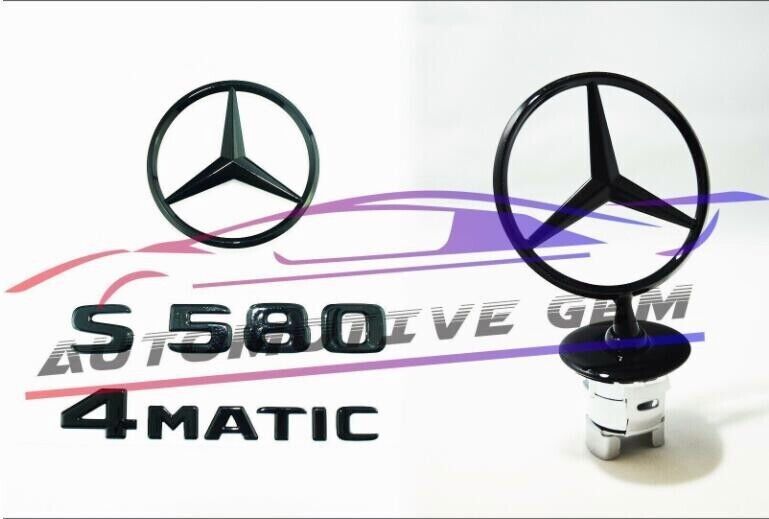 S580 4MATIC Rear Star Badge Gloss Black Badge Logo Hood Trim W223 Sedan