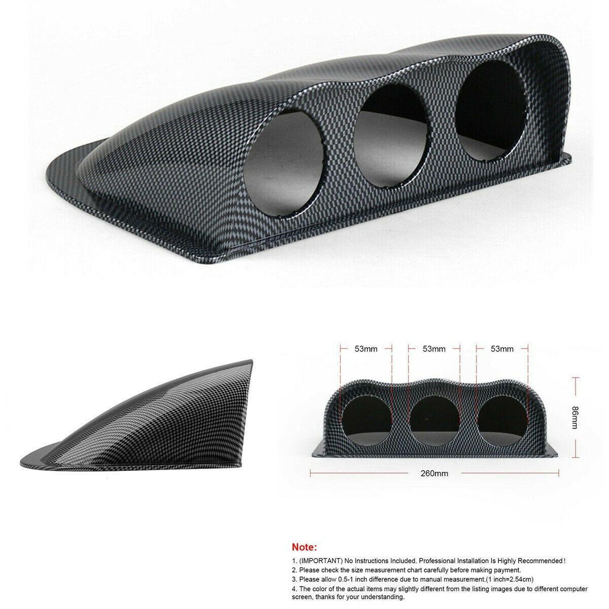 Carbon fiber exterior strut, 3-hole dashboard instrument cluster bracket, ABS, suitable for automotive use, 2 inches/52 mm - n