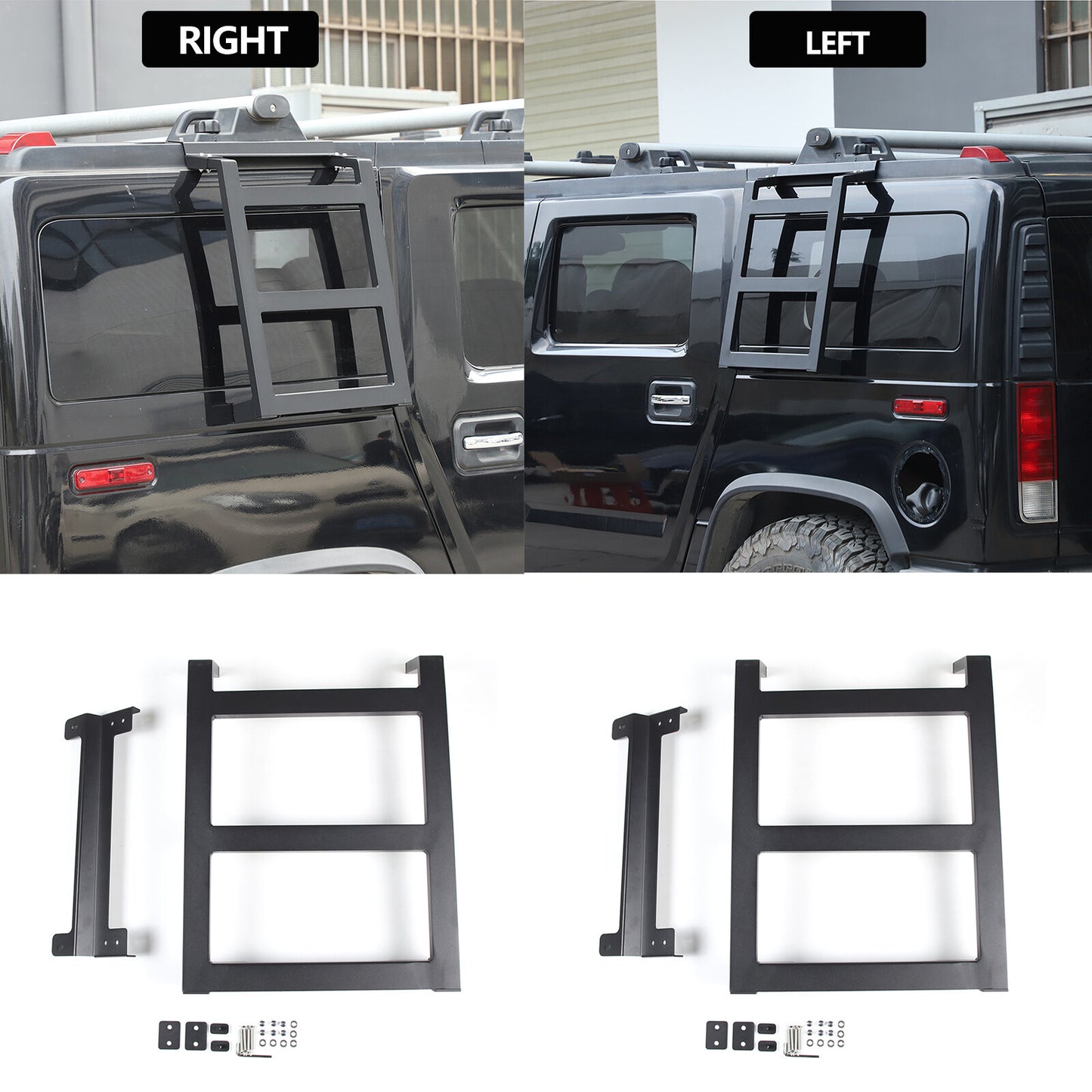 L&R Extended Side and Rear Window Climbing Ladder Roof Step for Hummer H2 (2003-2009)
