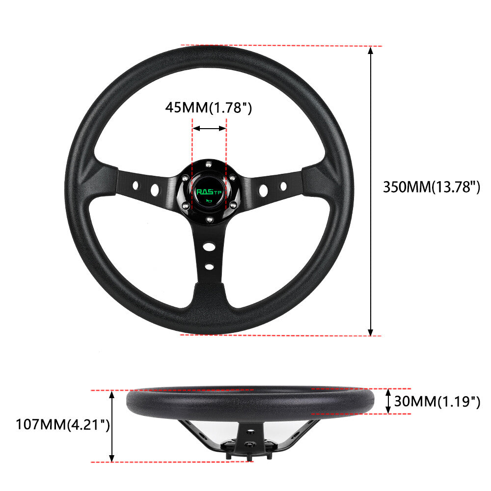 14 6 Hole Drifting Racing Steering Wheel +Quick Release Adapter Black Aluminum