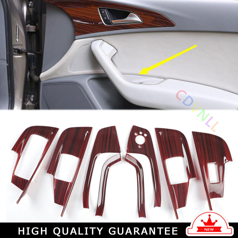 Car Glass Window Lifting Lock Panel Trim 8PCS Fit for Audi A6L 12-2018 Red Wood
