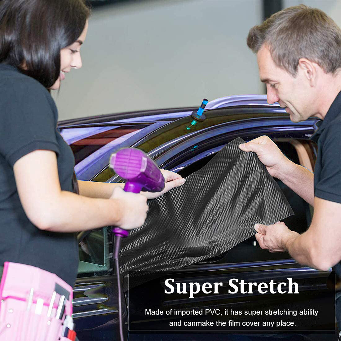 20ft 5D Black Carbon Fiber Air-Release Adhesive Vinyl Tape Roll Car Sticker