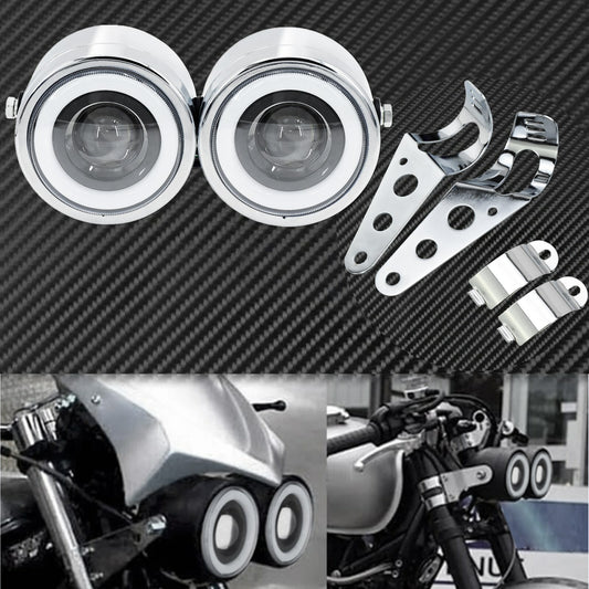 Universal Motorcycle Chrome Dual Twin Headlight W/Bracket Fit for Harley Softail Q