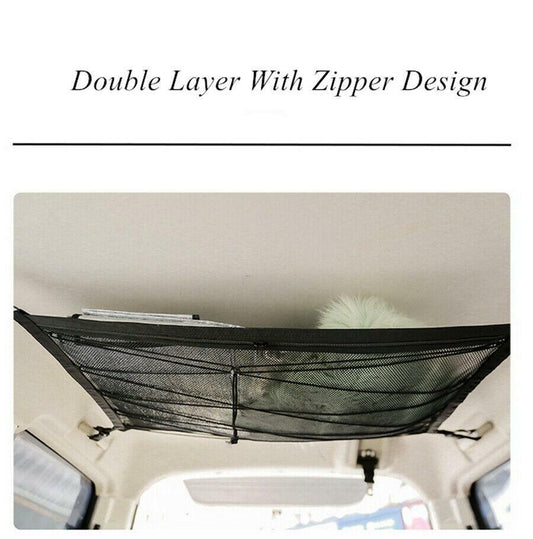 Suitable for cars, trucks, SUVs, black large-capacity roof ceiling mesh storage bags and cargo nets. n