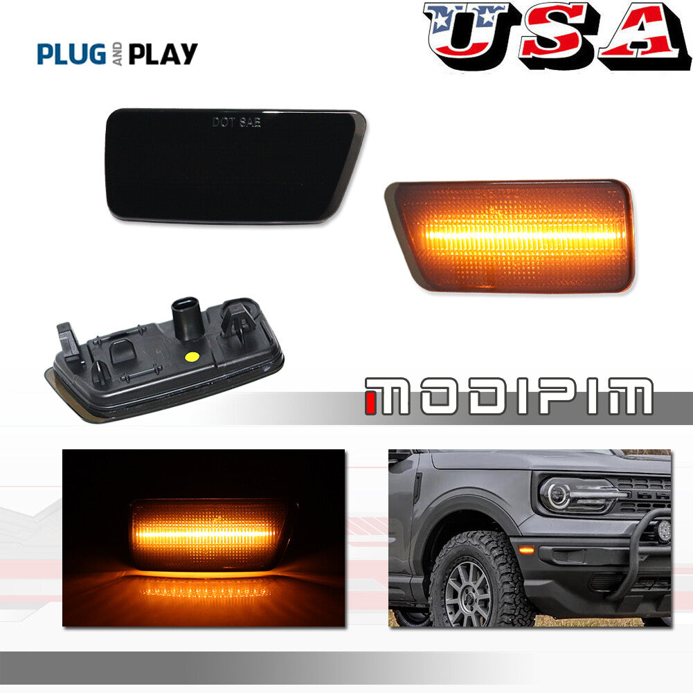 For 2021 - 2023 for Mustang Sport Black Front Corner Side Marker Signal Lights 2 pcs - v