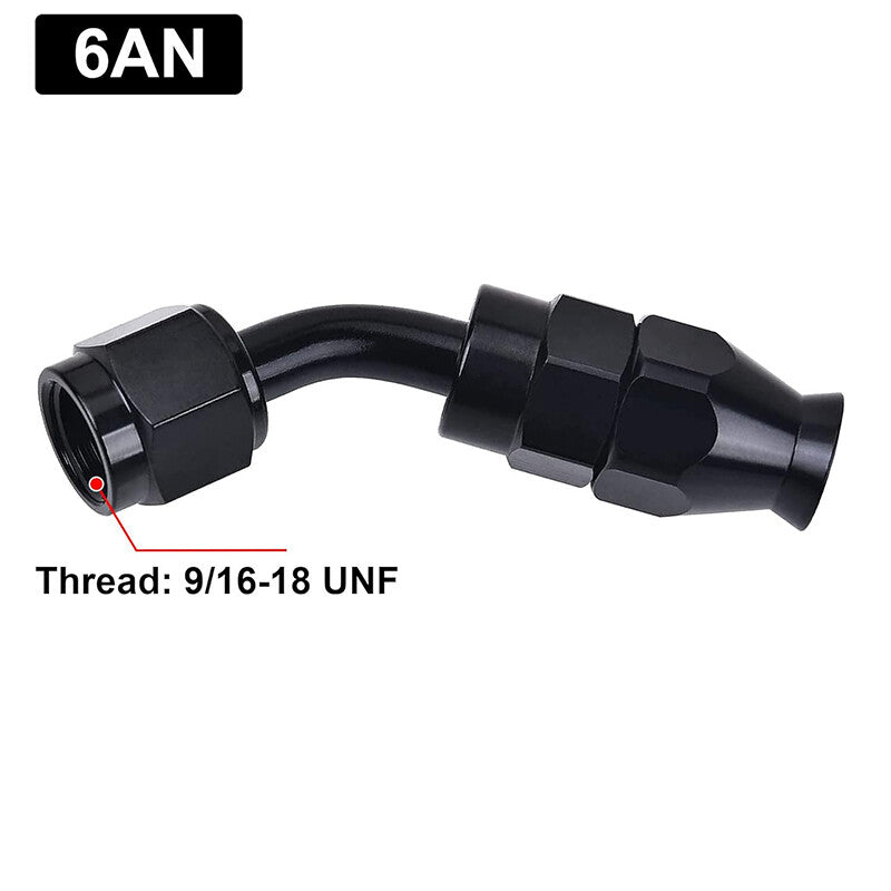 6AN PTFE Hose End Fitting Adapter AN6 45 Degree for PTFE Hose Line Only Black
