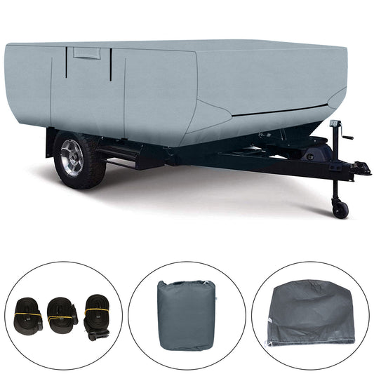 Suitable for folding pop-out trailer/RV protective covers, 16 to 18 feet, grey, waterproof and ripstop. n