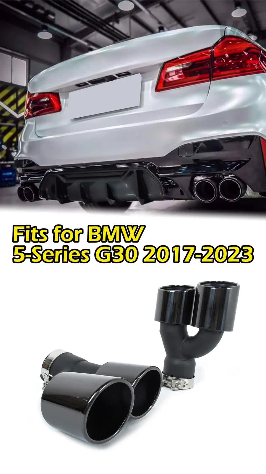Gloss Black Exhaust Tip Muffler Pipe for BMW 5 Series G30 540i 530i M-Sport 17+ Q