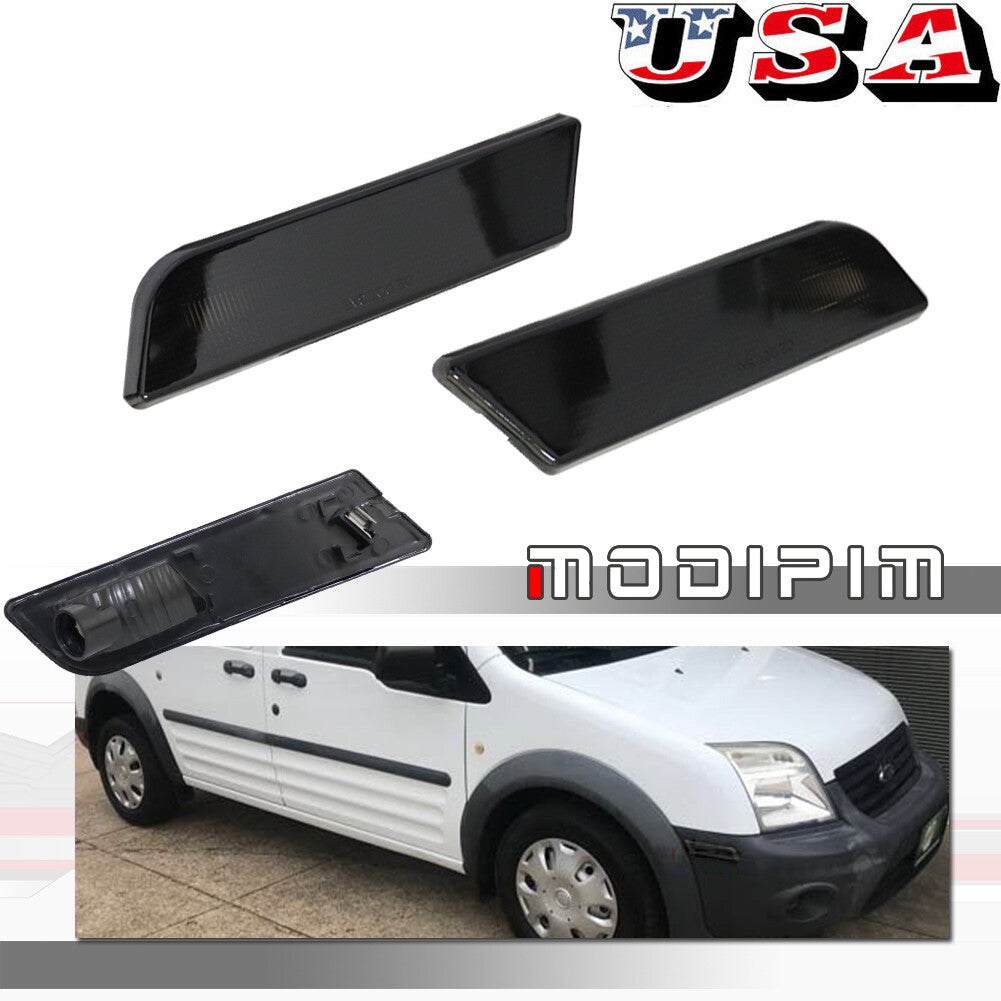 Pack Smoked Front Fender Side Marker Light Covers for 10-13 Transit Connect- v