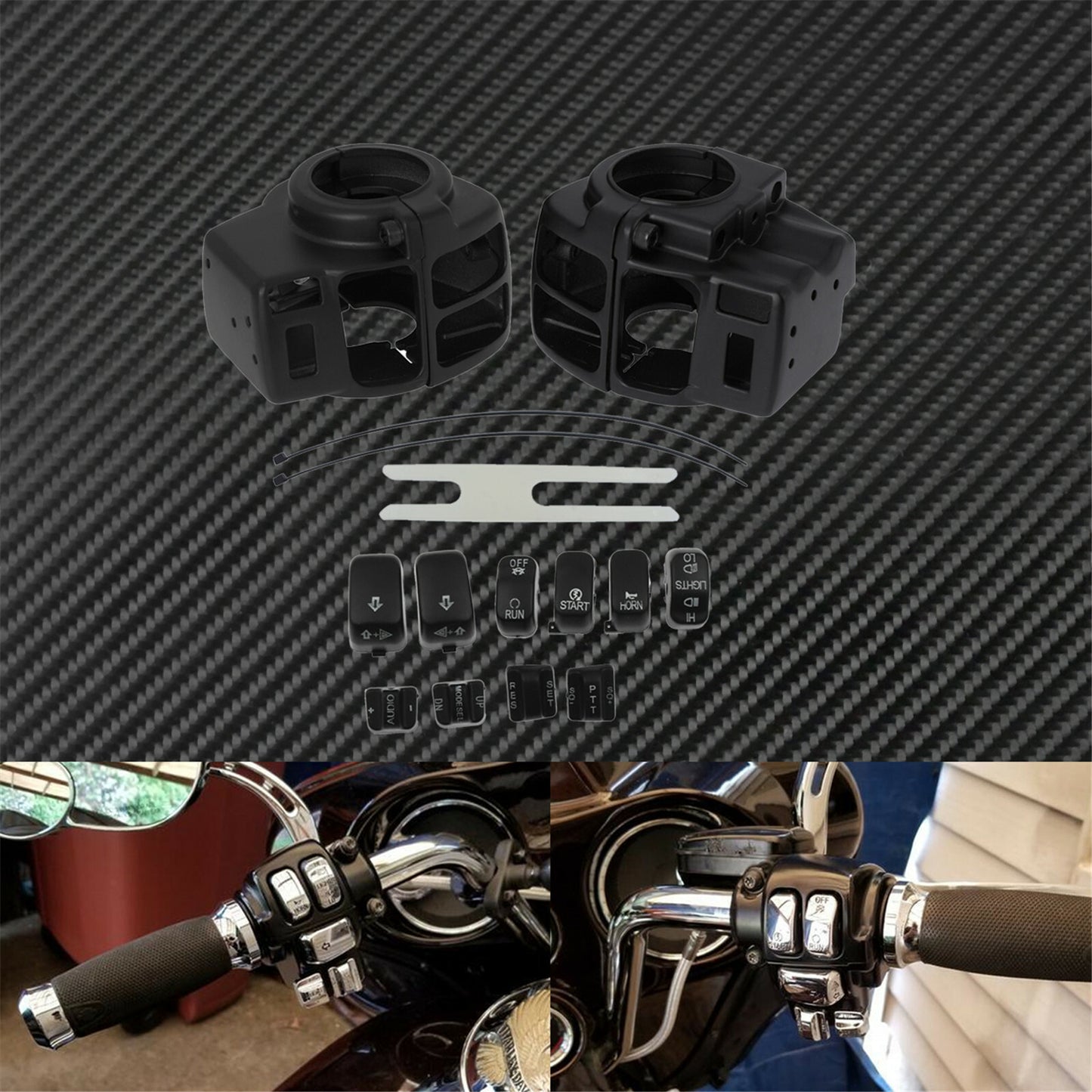 Black Cap Buttons + Handlebar Control Switch Housing Cover for Harley Touring