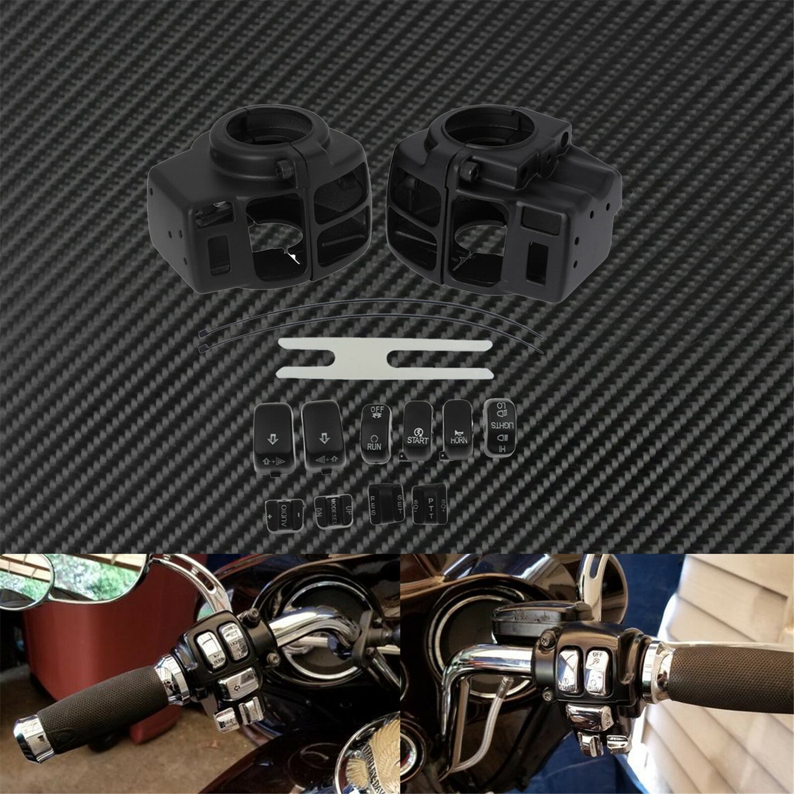 Black Cap Buttons + Handlebar Control Switch Housing Cover for Harley Touring