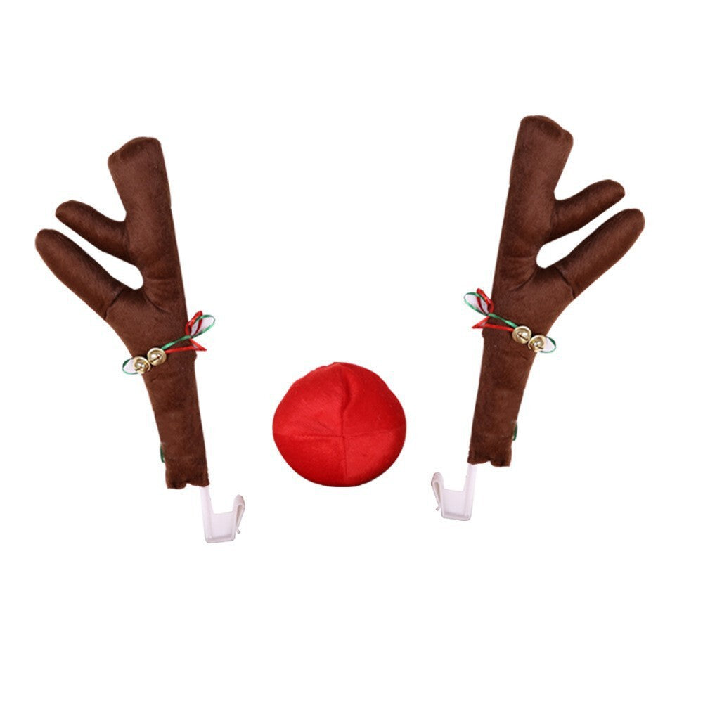 3Pcs Antlers And Red Nose Reindeer Decoration for Car Christmas Holiday Brown