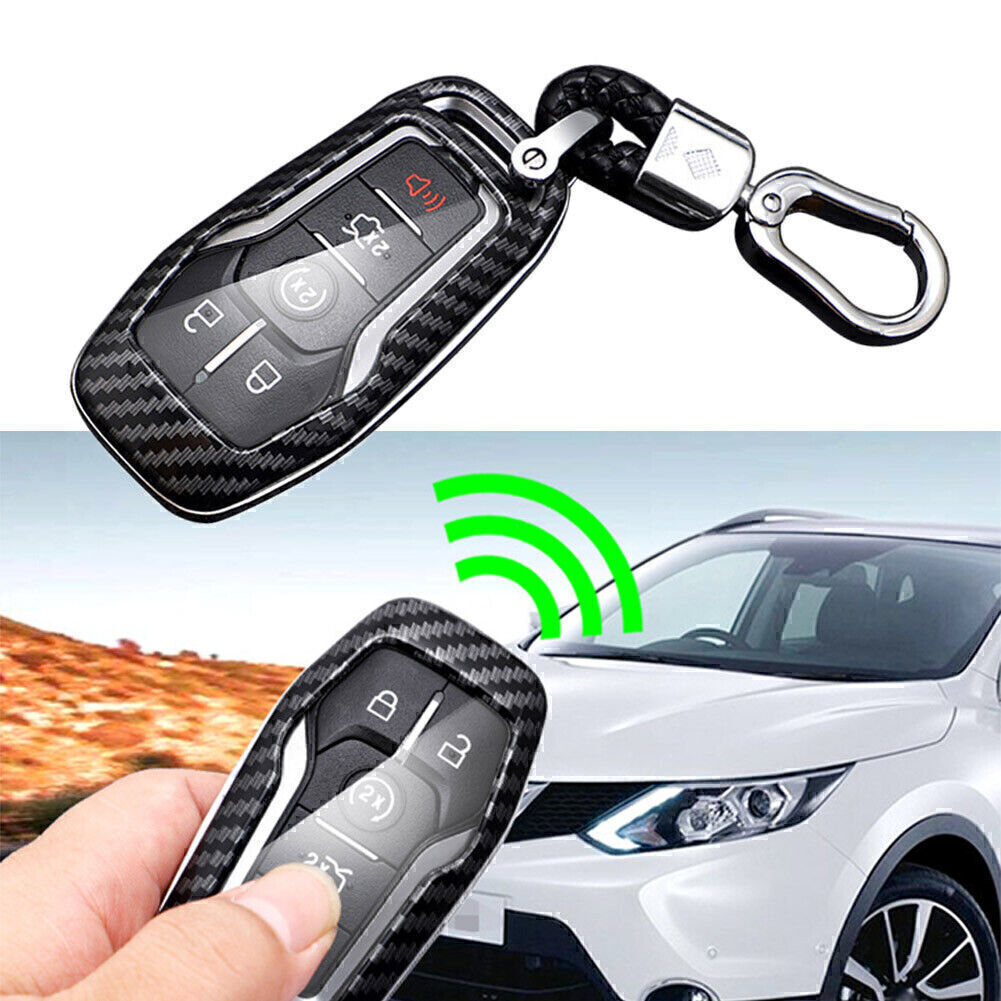 Hard for Smart Key Cover + Key Chain Fit for Ford MKZ MKC MKX Carbon Fiber