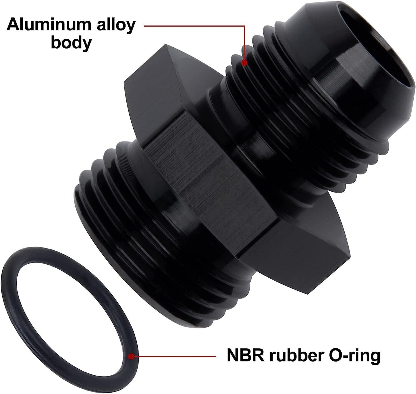 2Pcs 10AN AN10 Flare to 8AN AN8 ORB Male Fuel Rail O-Ring Fitting Adapter Black