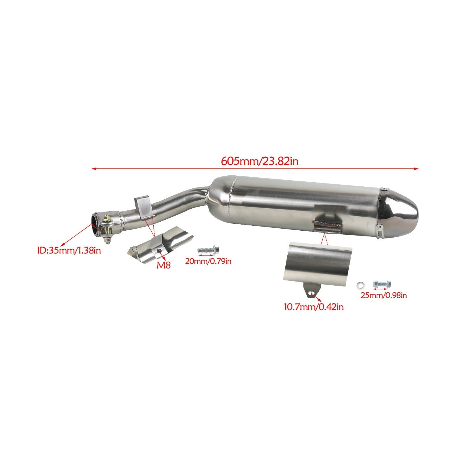 Motorcycle and off-road bicycle exhaust muffler pipes suitable for 150cc, 200cc, and 250cc vertical engines.