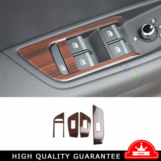 Glass Window Lifting Lock Panel Trim 4P for Audi A4 A5 2017-2024 Red Wood Grain