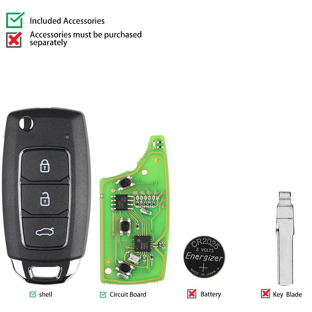 5x Universal Wire Remote Key for Hyundai 3 Buttons XKHY05EN For VVDI Tool