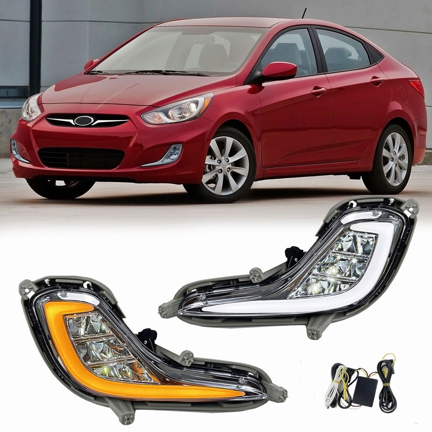 DRL for Hyundai Accent LED Front Bumper Fog Lamp Turn Signal Light 2013-2017 B n