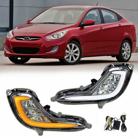 DRL for Hyundai Accent LED Front Bumper Fog Lamp Turn Signal Light 2013-2017 B n