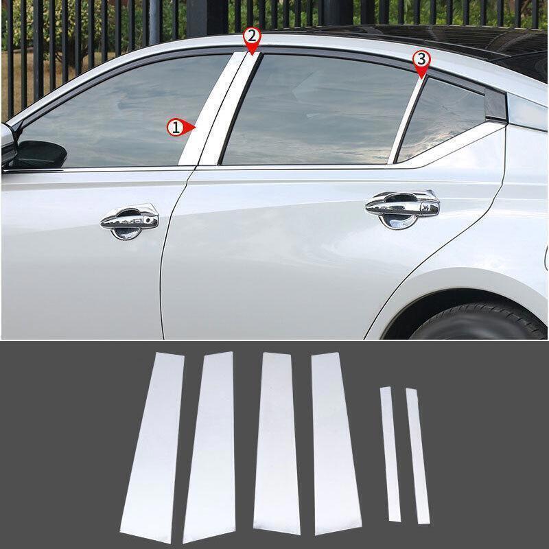 for Nissan Altima/Teana 19-2021 Chrome Steel Window BC-Pillar Post Cover Trim 6X