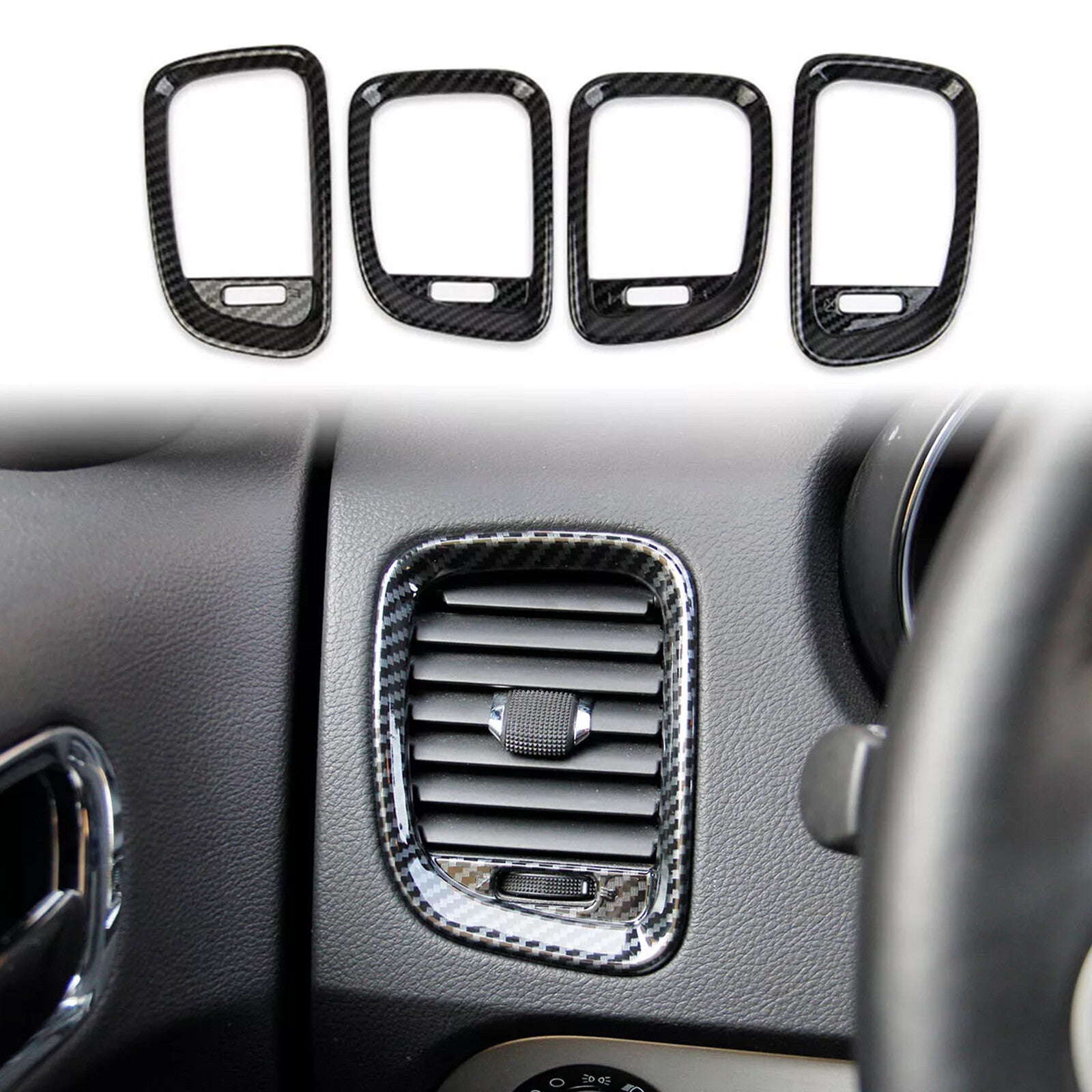 for Dodge Durango 2011-20 Carbon Fiber Dashboard Air Vent Outlet Trim Cover Set