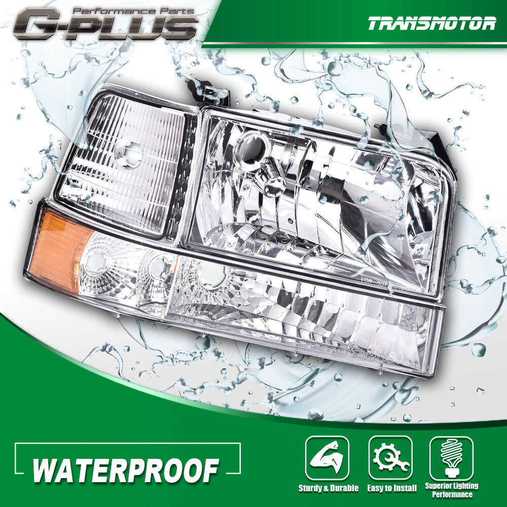 Suitable for 92-96 F150/F250/F350 motorcycles. Transparent headlight + black headlight door panel.