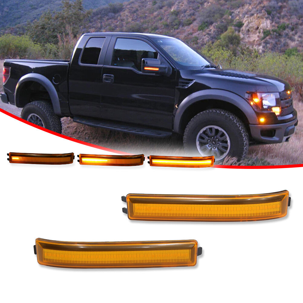 2 Pack Amber Lens Mirror LED Side Light Turn Signal Reflector for 09-14- v