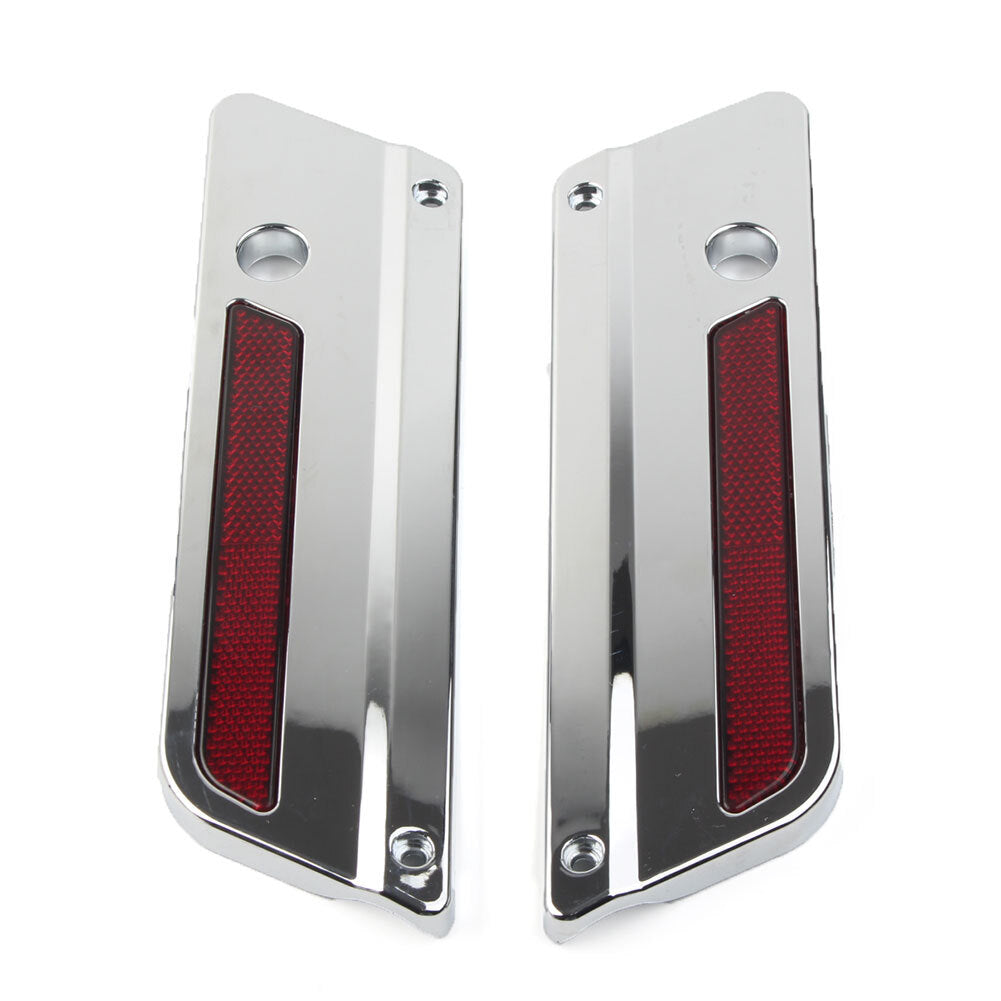 Chrome Saddlebag Guard Latch Cover w/Red Reflectors for Harley Touring 1993-2013 Q
