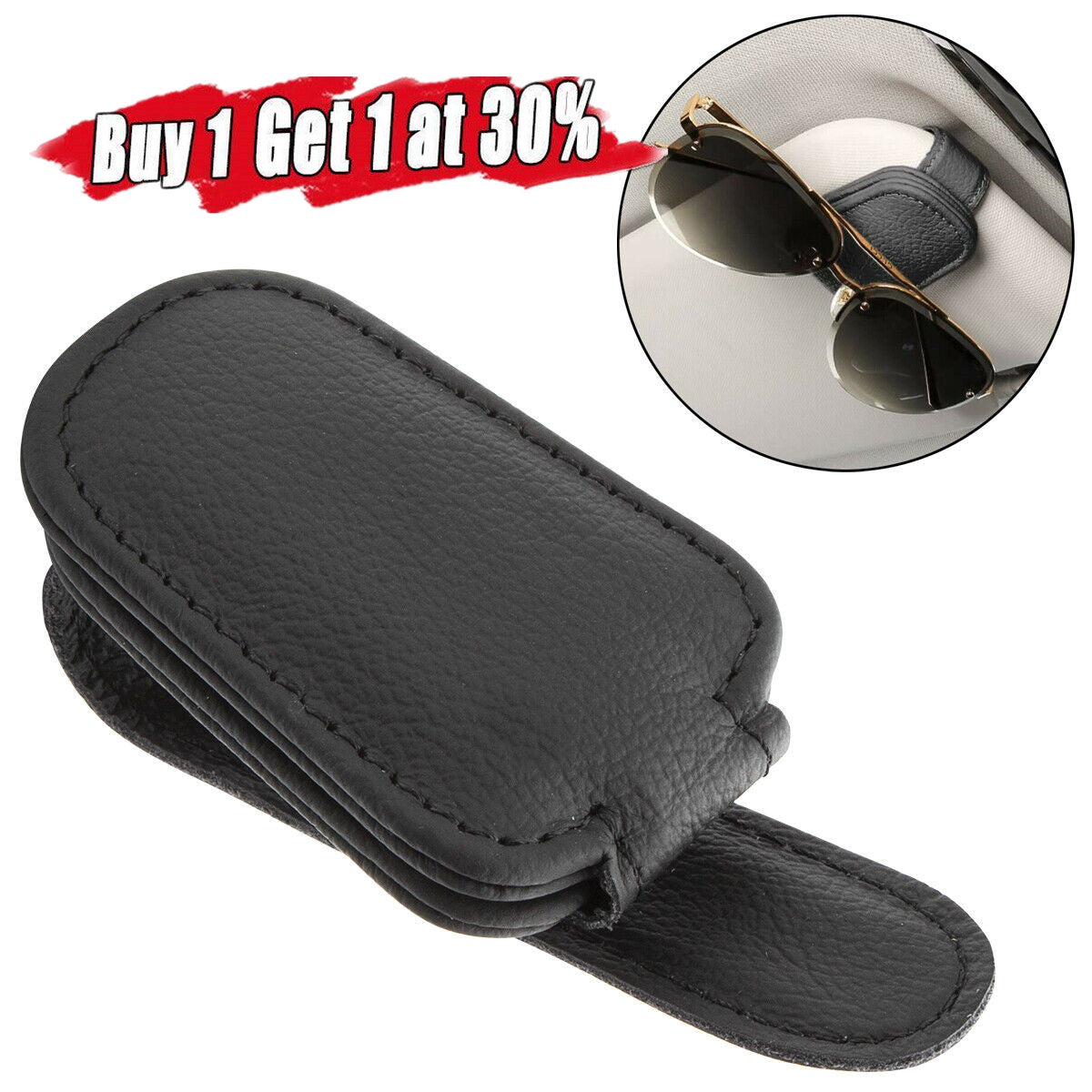 Leather magnetic universal Van Visor sunglasses holder clip eyeglasses accessory - n