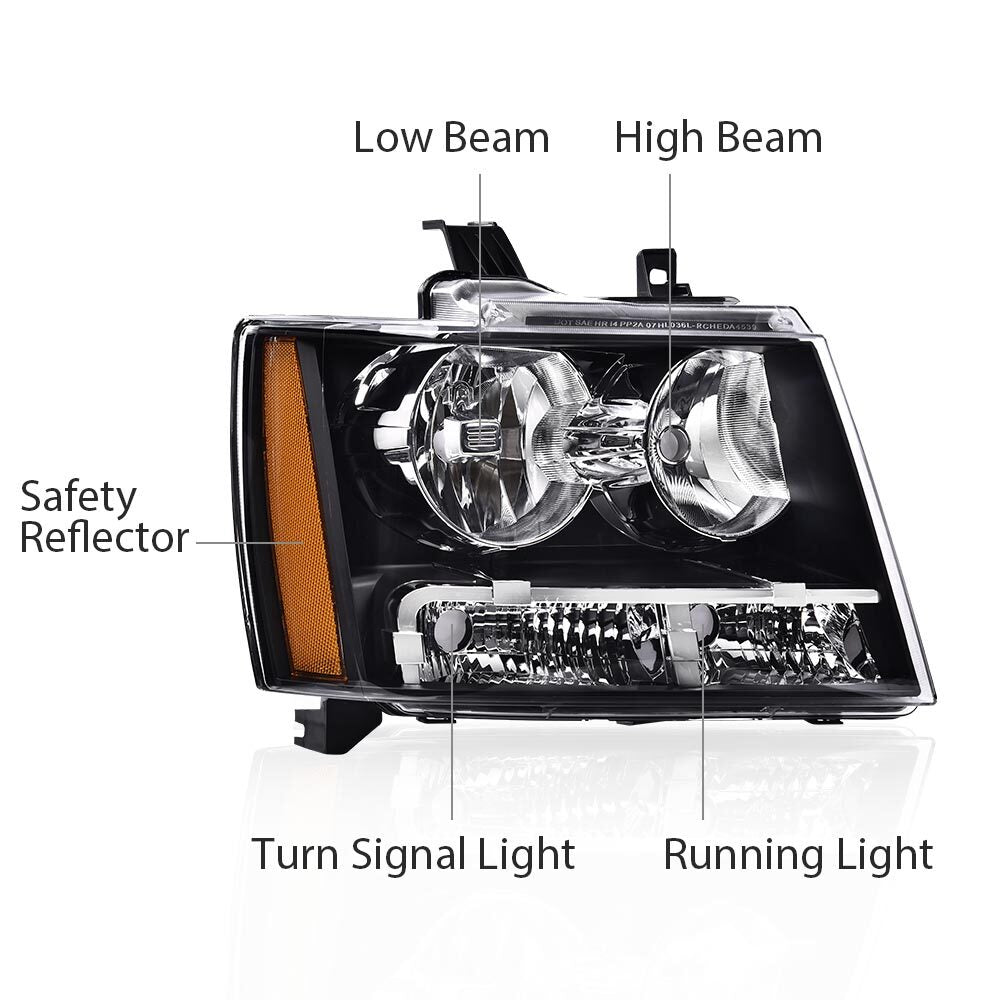 Piece amber corner black headlights are suitable for 07-14 Avalanche Tahoe Suburban- v
