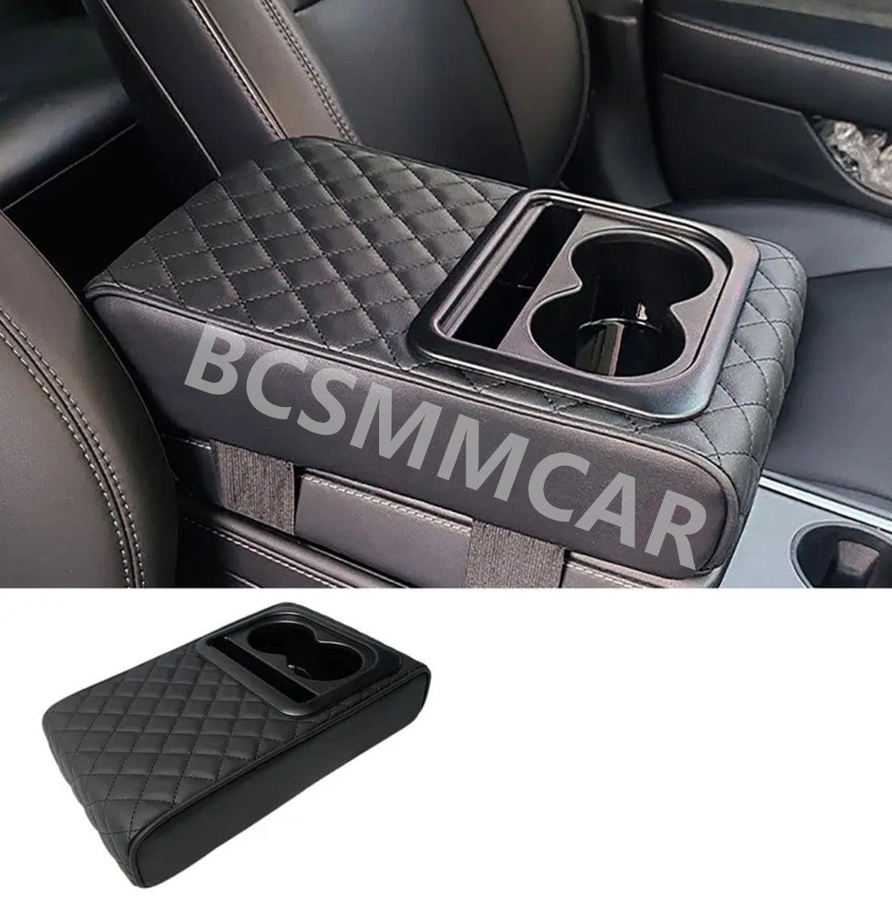 Car Armrest Cushion Cover Center Console Box Pad Mat With Double Cup Holder
