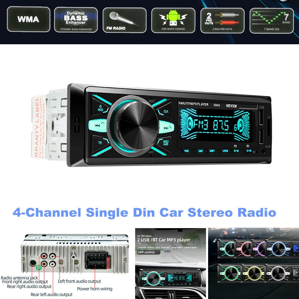 4-channel digital single-DIN car stereo radio with Bluetooth audio SD/FM/WMA/MP3/WAV n