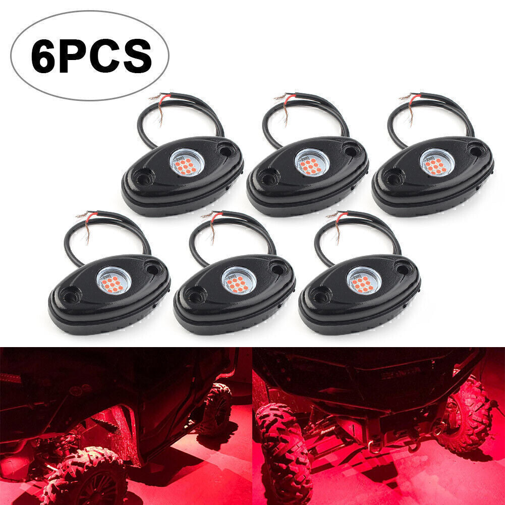 6X LED Rock Light Red 9W High Power Car Pickup Under Body Trail Rig Truck