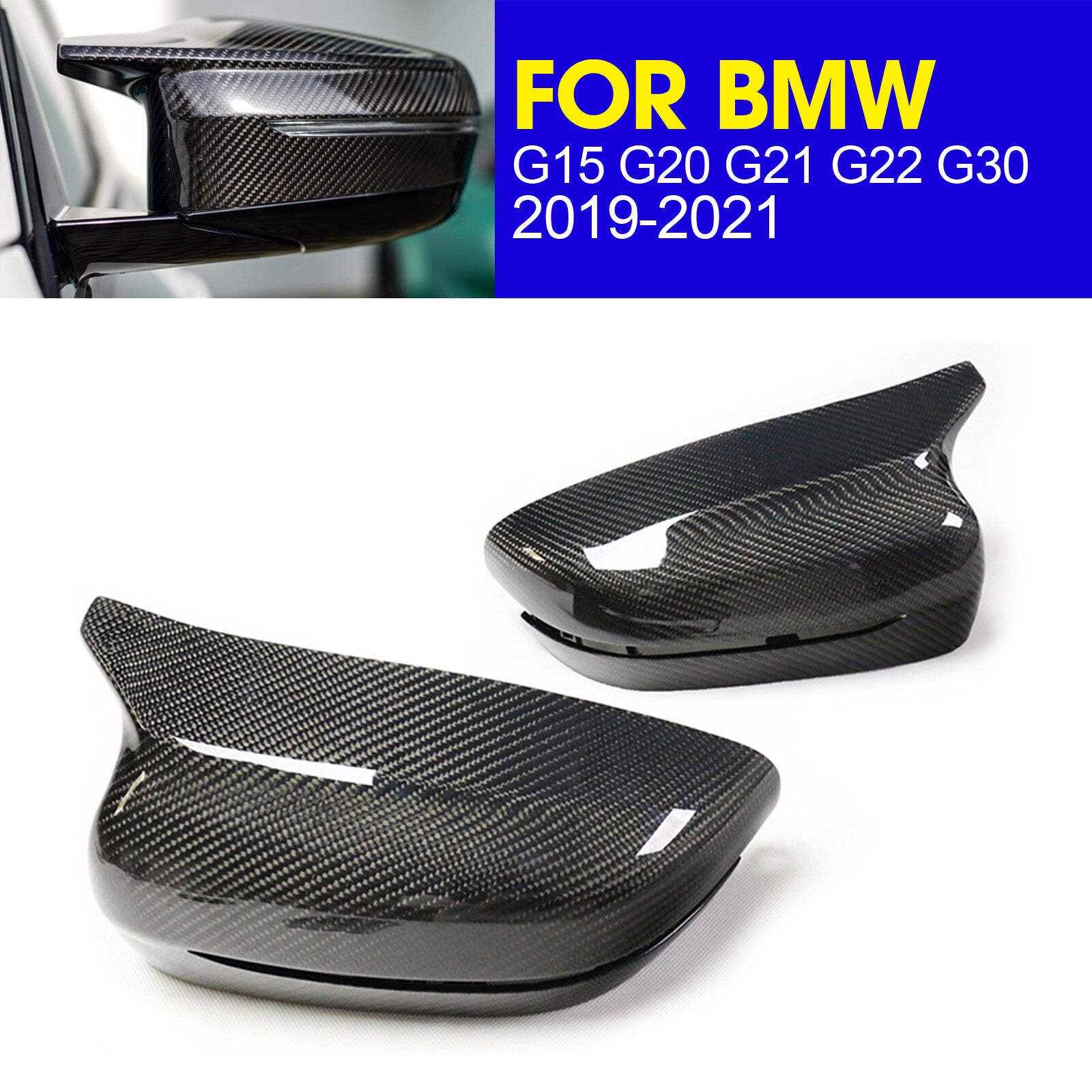 2X fit 19-21 for BMW G15 G20 G21 G22 G30 Real Carbon Fiber Side Mirror Cover Cap AP