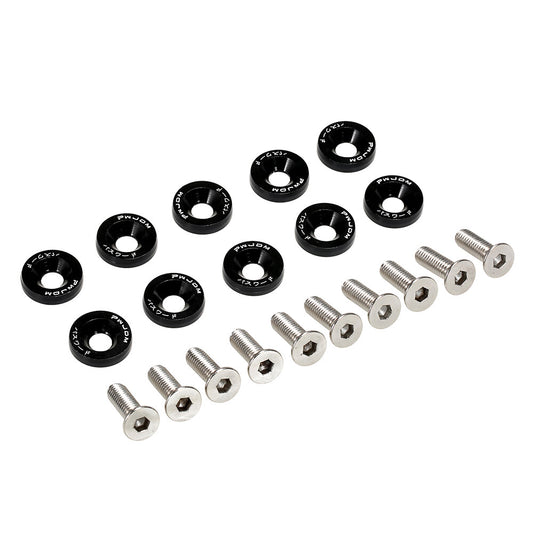 10pc Black JDM Billet Aluminum Fender Bumper Washer Bolt Engine Bay Dress Up Kit