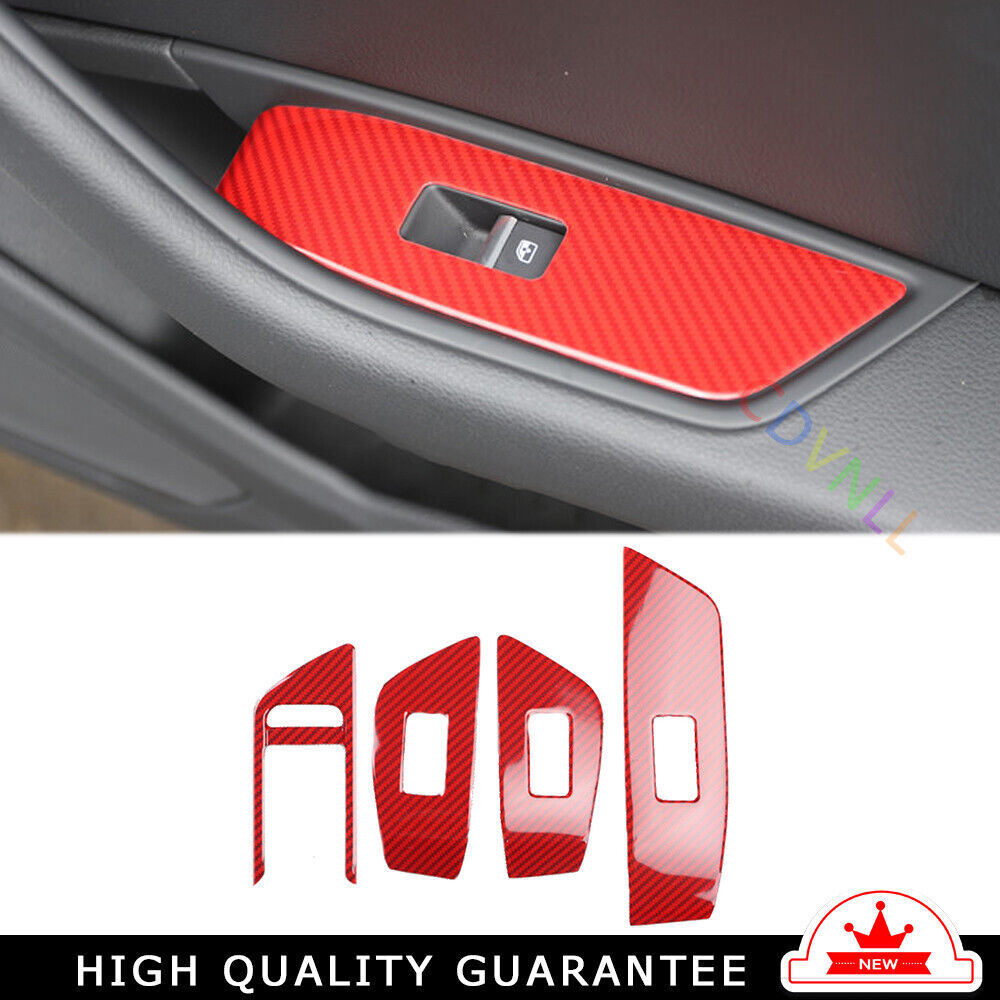 Glass Window Lifting Lock Panel Trim Fit for Audi A4L 2017-2019 Red Carbon Fiber
