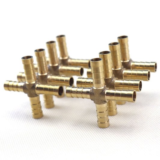 8-piece pack of hose rods, 4-way cross brass fittings, threaded for gas, fuel, water, and air, 5/16 8mm