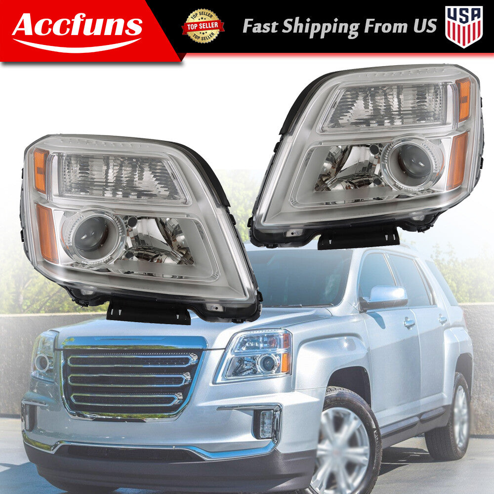 Headlights applicable to 2016-2017 for GMC Terrain SLE/SLT right-hand + LH side transparent chrome trim. n