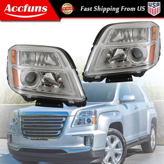Headlights applicable to 2016-2017 for GMC Terrain SLE/SLT right-hand + LH side transparent chrome trim. n