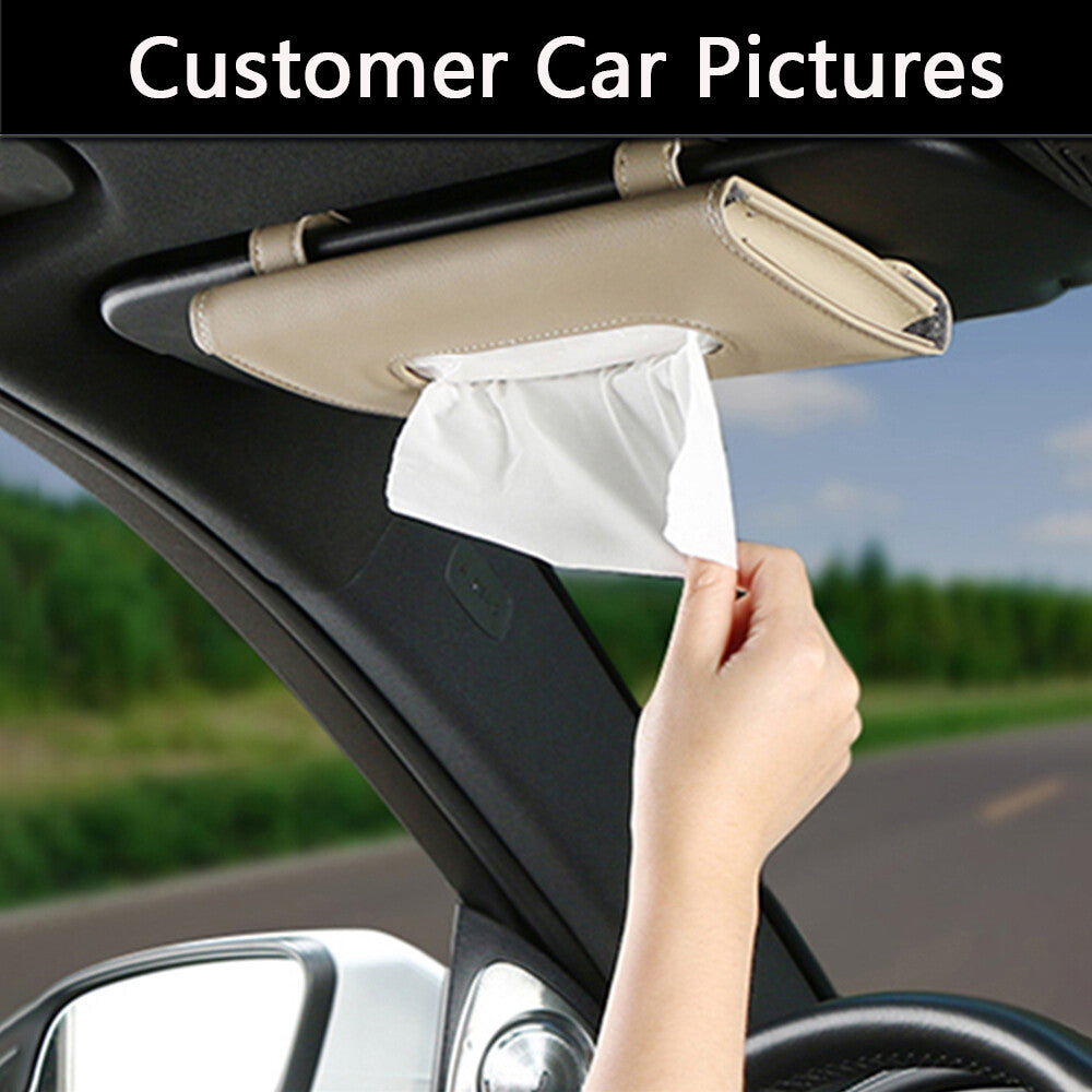 Car Tissue Box Towel Car Sun Visor Tissue Box Holder Auto Interior Storage Beige