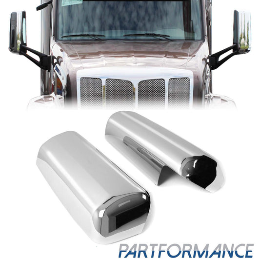 Replacement Chrome Door Mirror Covers Pair LH + Right Grip Fit for Peterbilt 579 2013 - 2023- v