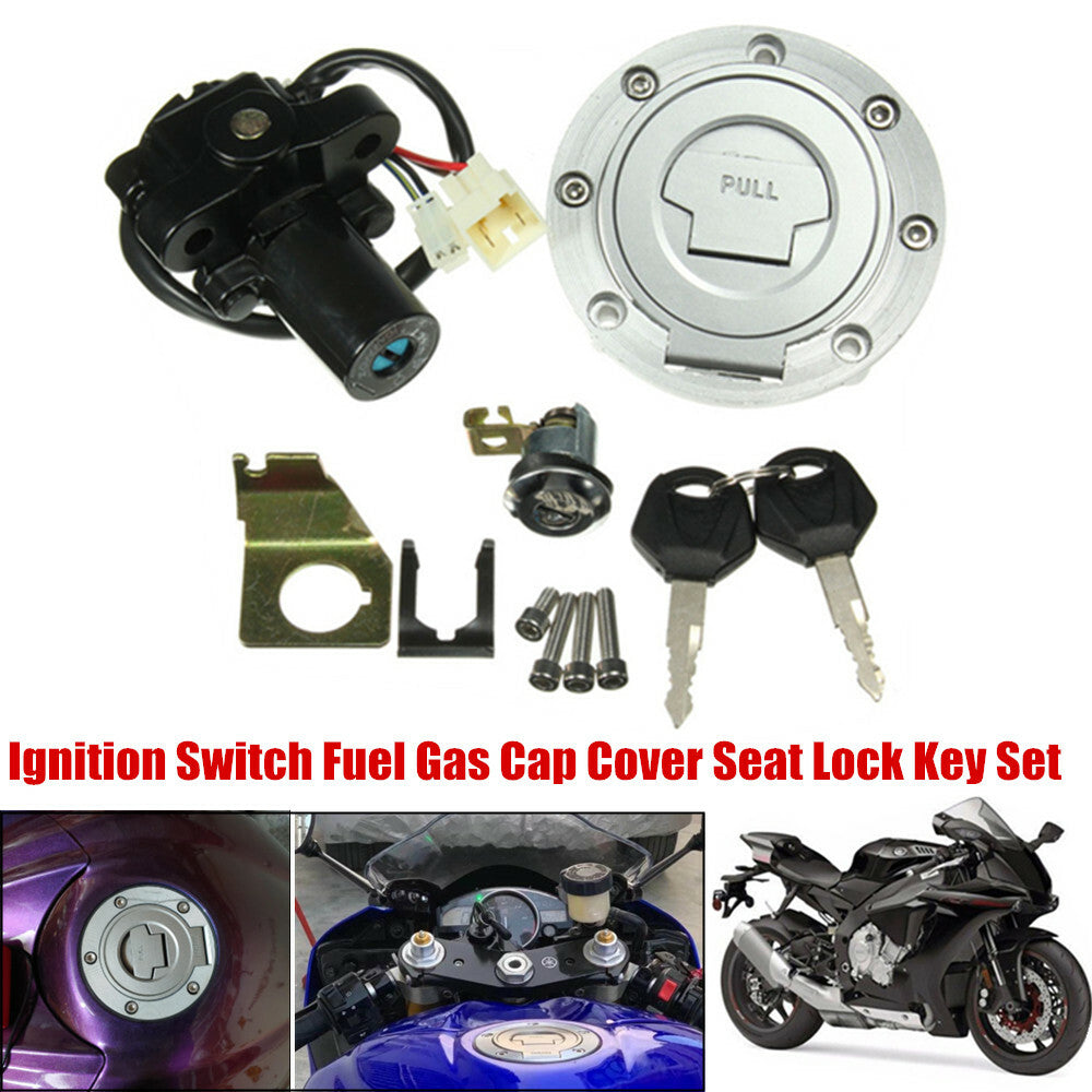 Motorcycle Ignition Switch + Tank Gas Cap Cover + for Seat Lock + 2 Locking Keys Q