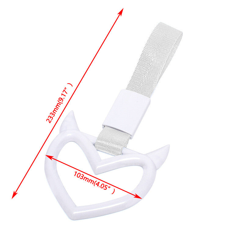 White Devil Heart Red JDM Tsurikawa Ring Subway Train Bus Handle Strap Charm