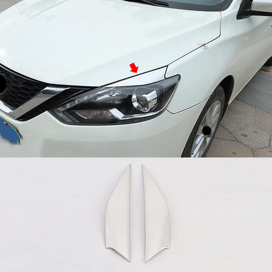Chrome Front Eyebrow headlight Eyelid Cover Trims for Nissan Sentra 2016-2019