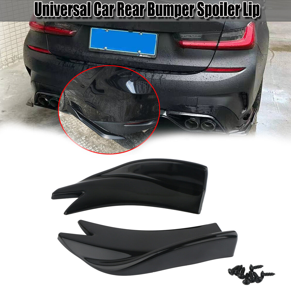 Sleek black rear bumper lip, side splitter, diffuser, boiler body kit