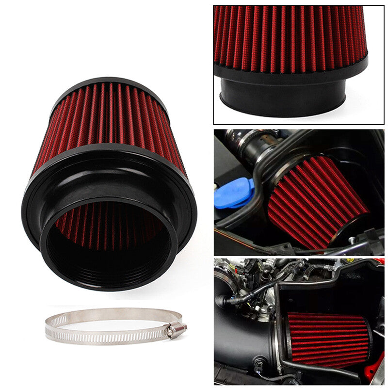 4-inch 100mm high-flow universal clip-on intake filter, round/conical shape, washable. n